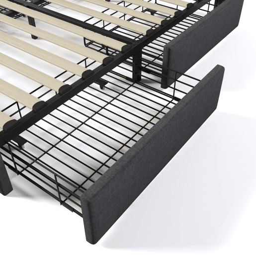 Cama estofada em linho com gavetas 160x200 cm - com carregamento sem fios e estrado - Cinzento Cama estofada em linho com gavetas 160x200 cm - com carregamento sem fios e estrado - Cinzento