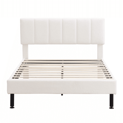 Cama 140x190cm estofada em sherpa - com estrado de molas - Bege