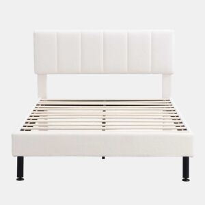 Cama 140x190cm estofada em sherpa - com estrado de molas - Bege
