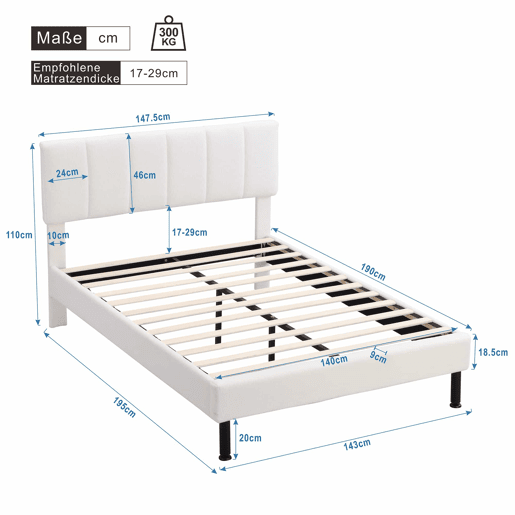 Cama 140x190cm estofada em sherpa - com estrado de molas - Bege