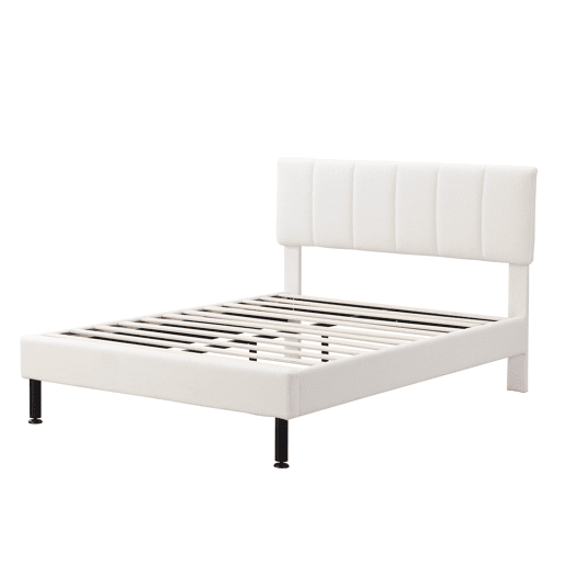 Cama 140x190cm estofada em sherpa - com estrado de molas - Bege