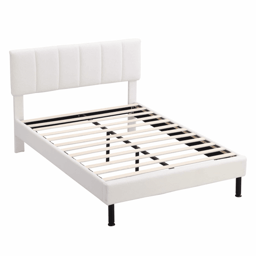 Cama 140x190cm estofada em sherpa - com estrado de molas - Bege