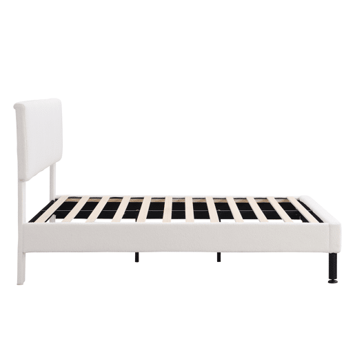 Cama 140x190cm estofada em sherpa - com estrado de molas - Bege