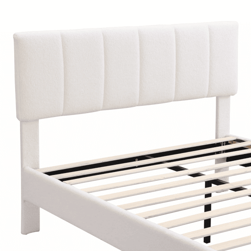 Cama 140x190cm estofada em sherpa - com estrado de molas - Bege