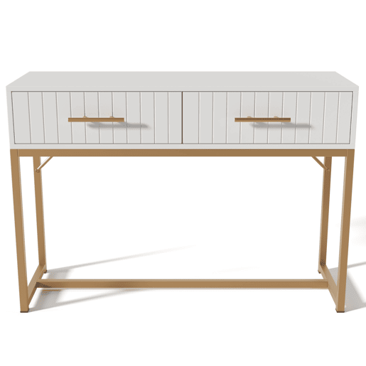 Toucador decorado com riscas verticais - H. 75 cm - com 2 gavetas e base metálica - Branco Toucador decorado com riscas verticais - H. 75 cm - com 2 gavetas e base metálica - Branco