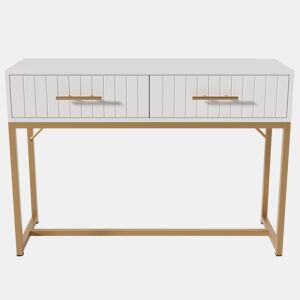 Toucador decorado com riscas verticais - H. 75 cm - com 2 gavetas e base metálica - Branco