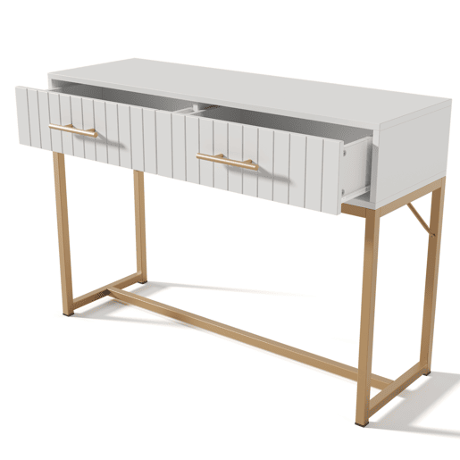 Toucador decorado com riscas verticais - H. 75 cm - com 2 gavetas e base metálica - Branco Toucador decorado com riscas verticais - H. 75 cm - com 2 gavetas e base metálica - Branco