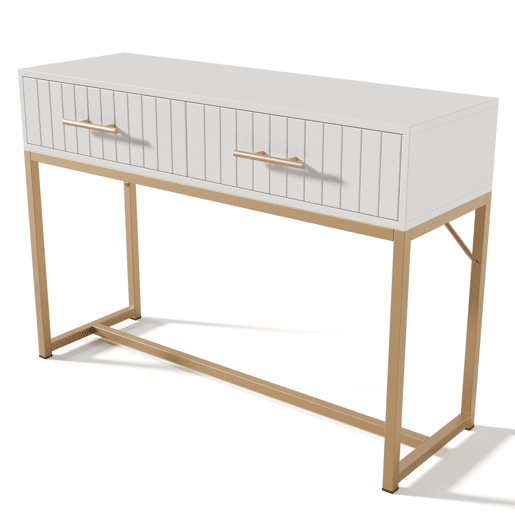 Toucador decorado com riscas verticais - H. 75 cm - com 2 gavetas e base metálica - Branco Toucador decorado com riscas verticais - H. 75 cm - com 2 gavetas e base metálica - Branco