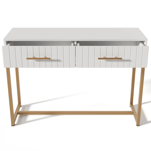 Toucador decorado com riscas verticais - H. 75 cm - com 2 gavetas e base metálica - Branco Toucador decorado com riscas verticais - H. 75 cm - com 2 gavetas e base metálica - Branco