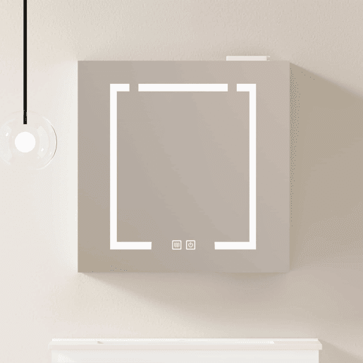 Armário com espelho e iluminação LED de 60 cm - com espaço de arrumação para casa de banho, sala de estar e quarto - branco Armário com espelho e iluminação LED de 60 cm - com espaço de arrumação para casa de banho, sala de estar e quarto - branco