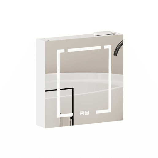 Armário com espelho e iluminação LED de 60 cm - com espaço de arrumação para casa de banho, sala de estar e quarto - branco Armário com espelho e iluminação LED de 60 cm - com espaço de arrumação para casa de banho, sala de estar e quarto - branco