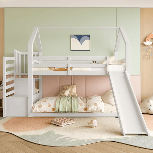 Beliche 90x200 cm - Com escada, escorregador e corrimão, sem colchão, branco