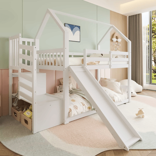 Beliche 90x200 cm - Com escada, escorregador e corrimão, sem colchão, branco