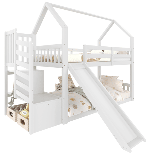 Beliche 90x200 cm - Com escada, escorregador e corrimão, sem colchão, branco