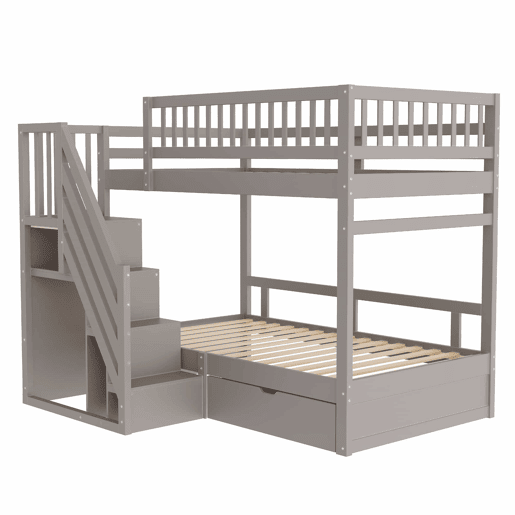 Cama beliche 90*200 cm - Com painel de segurança alto, com estrado, escada de segurança com arrumação, com gavetas, cama infantil juvenil - Cinza Cama beliche 90*200 cm - Com painel de segurança alto, com estrado, escada de segurança com arrumação, com gavetas, cama infantil juvenil - Cinza