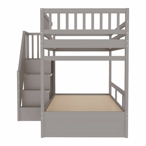 Cama beliche 90*200 cm - Com painel de segurança alto, com estrado, escada de segurança com arrumação, com gavetas, cama infantil juvenil - Cinza Cama beliche 90*200 cm - Com painel de segurança alto, com estrado, escada de segurança com arrumação, com gavetas, cama infantil juvenil - Cinza