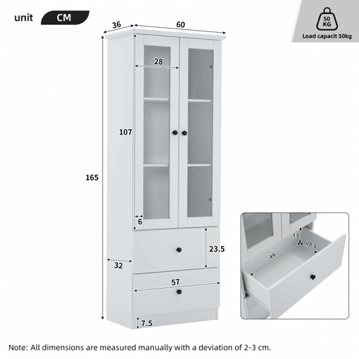 Vitrine LED moderna 165 cm - com USB, comando remoto 16 cores, 2 gavetas, prateleiras ajustáveis, portas basculantes - branco mate Vitrine LED moderna 165 cm - com USB, comando remoto 16 cores, 2 gavetas, prateleiras ajustáveis, portas basculantes - branco mate