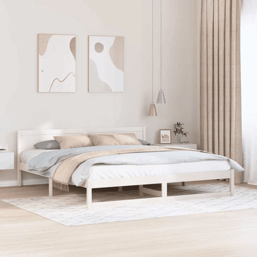 Estrutura de cama de casal com cabeceira king size - Branco 200 x 200 cm Estrutura de cama de casal com cabeceira king size - Branco 200 x 200 cm