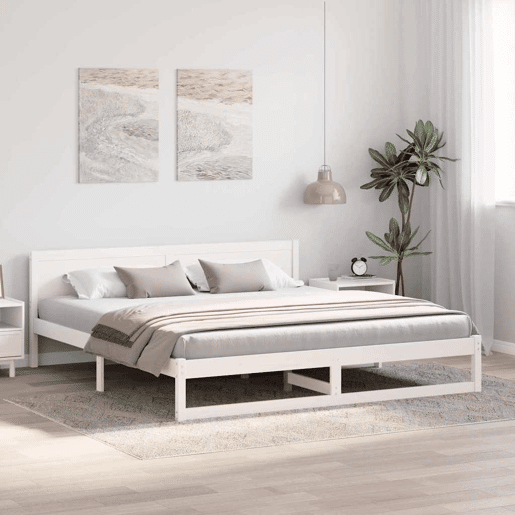 Estrutura de cama de casal com cabeceira king size - Branco 200 x 200 cm Estrutura de cama de casal com cabeceira king size - Branco 200 x 200 cm