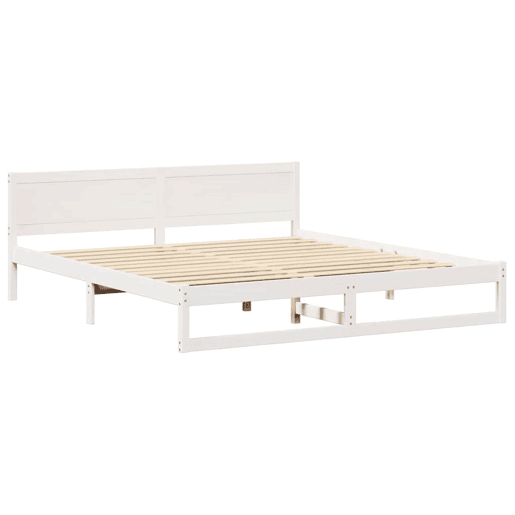 Estrutura de cama de casal com cabeceira king size - Branco 200 x 200 cm Estrutura de cama de casal com cabeceira king size - Branco 200 x 200 cm