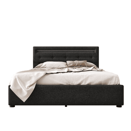 Cama contentora para roupa de cama com LED 140x200 cm + 2 gavetas + estrado - Preto