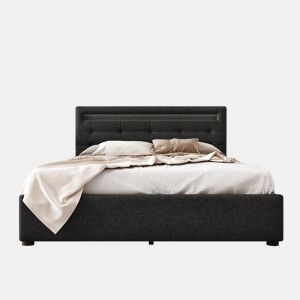 Cama contentora para roupa de cama com LED 140x200 cm + 2 gavetas + estrado - Preto