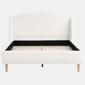 Cama estofada 140x190 - tecido bouclé, cabeceira com abas, design curvo - branco