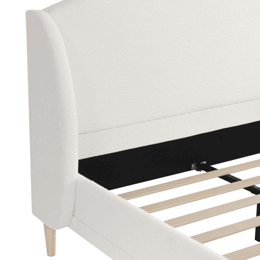 Cama estofada 140x190 - tecido bouclé, cabeceira com abas, design curvo - branco Cama estofada 140x190 - tecido bouclé, cabeceira com abas, design curvo - branco