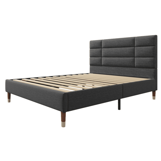 Cama de casal 140x200cm - cama estofada em linho com estrado e cabeceira - Cinzento Cama de casal 140x200cm - cama estofada em linho com estrado e cabeceira - Cinzento