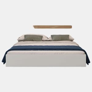 Cama para adultos 180x200 cm com mesas de cabeceira suspensas + portas LED e USB + estrado - madeira - branco