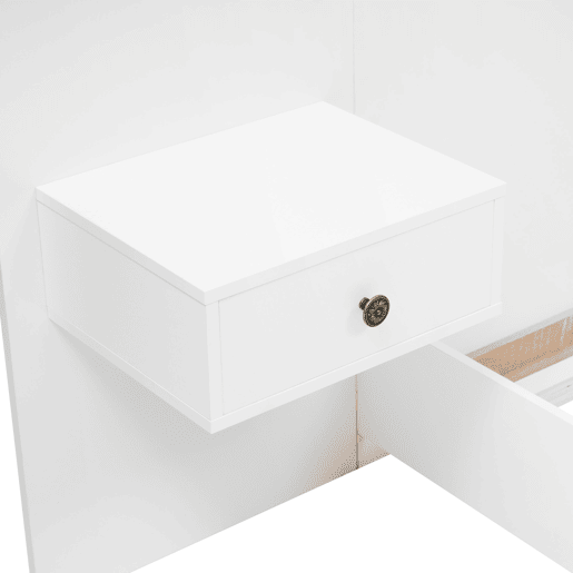Cama para adultos 180x200 cm com mesas de cabeceira suspensas + portas LED e USB + estrado - madeira - branco Cama para adultos 180x200 cm com mesas de cabeceira suspensas + portas LED e USB + estrado - madeira - branco