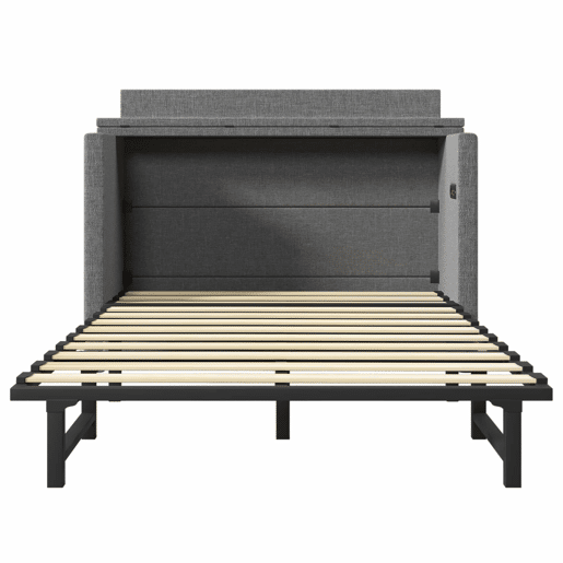 Cama armário 140x200 cm - Com gaveta, com ligações USB e tipo C, cinzento