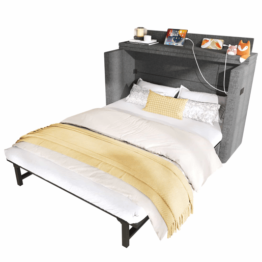 Cama armário 140x200 cm - Com gaveta, com ligações USB e tipo C, cinzento