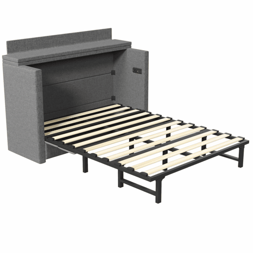 Cama armário 140x200 cm - Com gaveta, com ligações USB e tipo C, cinzento