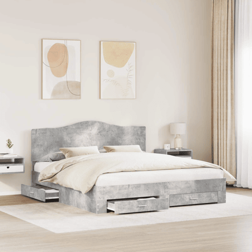 Estrutura De Cama De Casal Moderno - Cinzento 180 x 200 cm Madeira processada