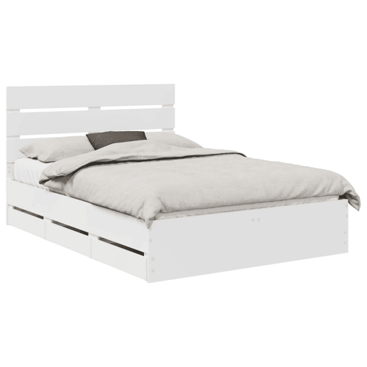 Estrutura De Cama De Casal Moderno - Branco 150 x 200 cm Madeira de Engenharia Estrutura De Cama De Casal Moderno - Branco 150 x 200 cm Madeira de Engenharia