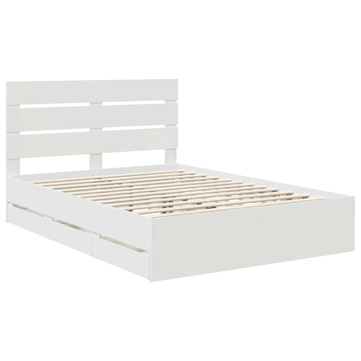 Estrutura De Cama De Casal Moderno - Branco 150 x 200 cm Madeira de Engenharia Estrutura De Cama De Casal Moderno - Branco 150 x 200 cm Madeira de Engenharia
