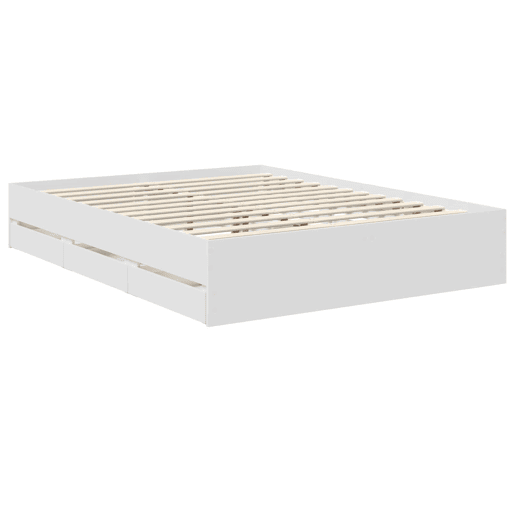 Estrutura De Cama De Casal Moderno - Branco 150 x 200 cm Madeira de Engenharia Estrutura De Cama De Casal Moderno - Branco 150 x 200 cm Madeira de Engenharia