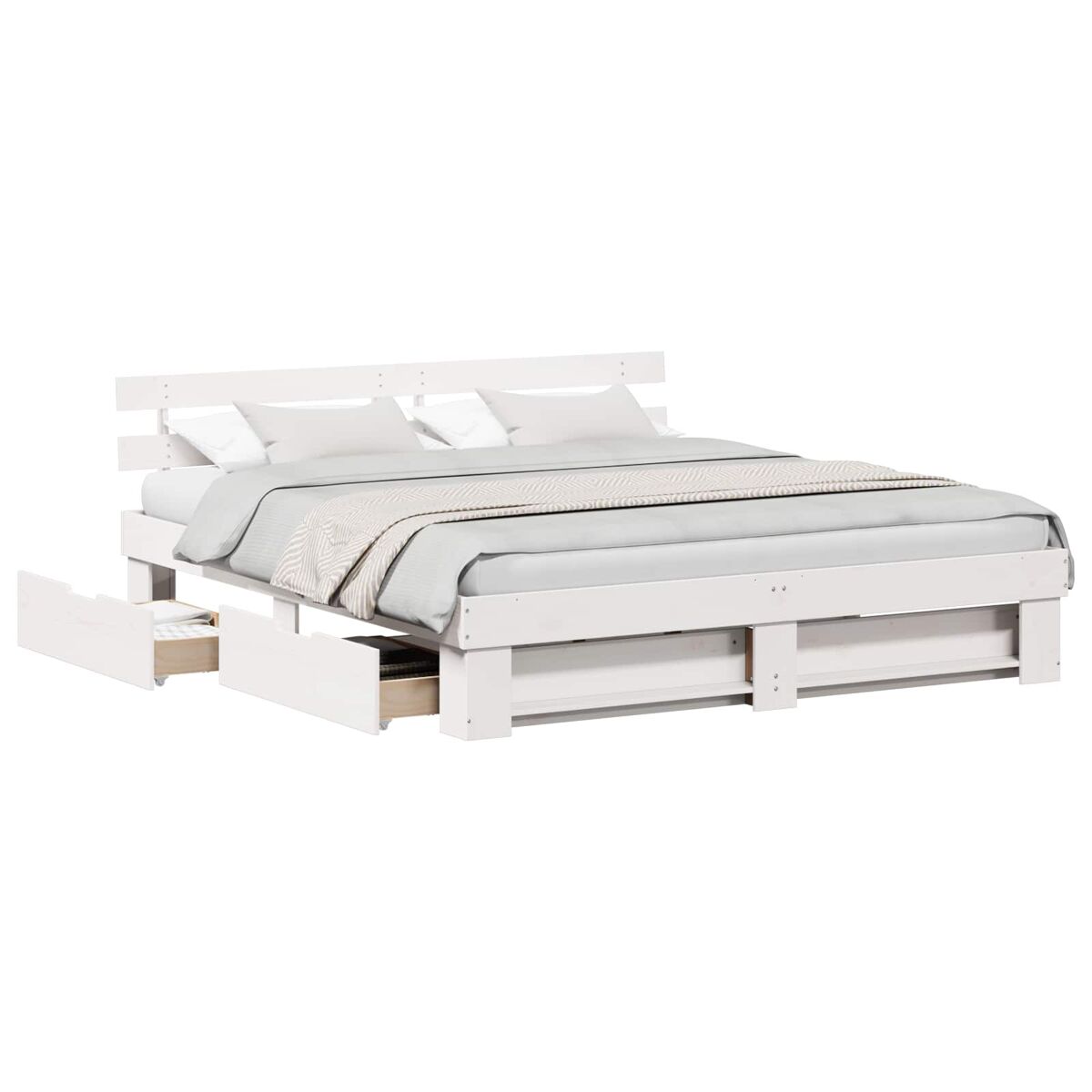 Estructura de cama doble matrimonial con cajón 180 x 200 cm madera de pino macizo