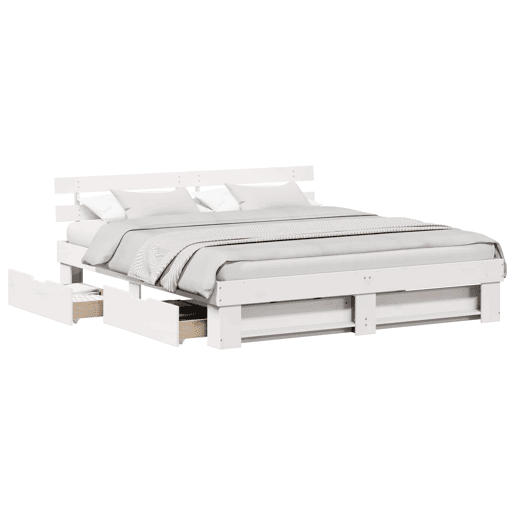 Estrutura da Cama de casal moderno para adultos com cabeceira com gaveta Branco 180 x 200 cm Estrutura da Cama de casal moderno para adultos com cabeceira com gaveta Branco 180 x 200 cm