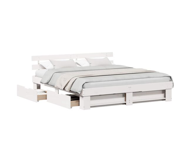 Estructura de cama doble matrimonial con cajón 180 x 200 cm madera de pino macizo