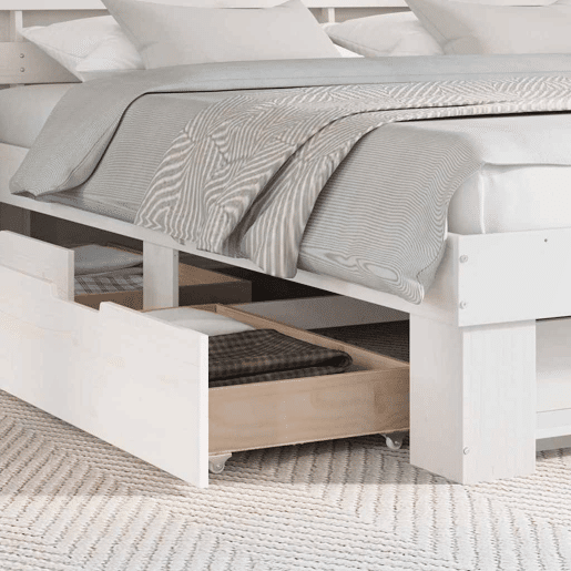 Estrutura da Cama de casal moderno para adultos com cabeceira com gaveta Branco 180 x 200 cm Estrutura da Cama de casal moderno para adultos com cabeceira com gaveta Branco 180 x 200 cm