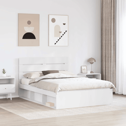 Estrutura da Cama de casal simple com cabeceira Branco 140 x 200 cm Estrutura da Cama de casal simple com cabeceira Branco 140 x 200 cm