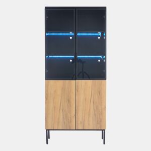 Vitrine com portas de vidro 180 cm - Estante de 5 níveis com luzes LED, para colecionáveis, escritório - PretoCarvalho