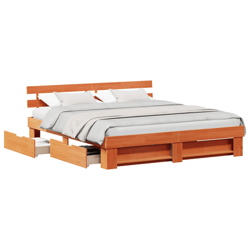 Estrutura de cama de casal simple com cabeceira - Marrom Cera 180 x 200 cm Estrutura de cama de casal simple com cabeceira - Marrom Cera 180 x 200 cm