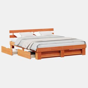 Estrutura de cama de casal simple com cabeceira - Marrom Cera 180 x 200 cm