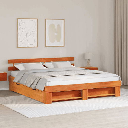 Estrutura de cama de casal simple com cabeceira - Marrom Cera 180 x 200 cm Estrutura de cama de casal simple com cabeceira - Marrom Cera 180 x 200 cm