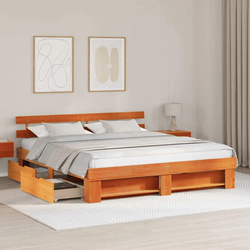 Estrutura de cama de casal simple com cabeceira - Marrom Cera 180 x 200 cm Estrutura de cama de casal simple com cabeceira - Marrom Cera 180 x 200 cm