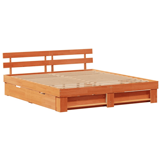 Estrutura de cama de casal simple com cabeceira - Marrom Cera 180 x 200 cm Estrutura de cama de casal simple com cabeceira - Marrom Cera 180 x 200 cm