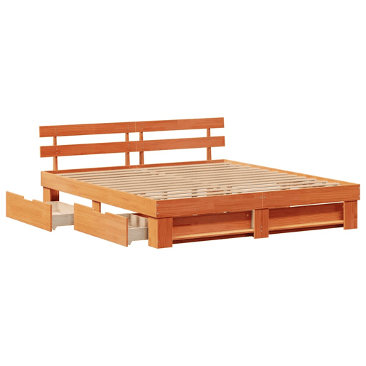 Estrutura de cama de casal simple com cabeceira - Marrom Cera 180 x 200 cm Estrutura de cama de casal simple com cabeceira - Marrom Cera 180 x 200 cm